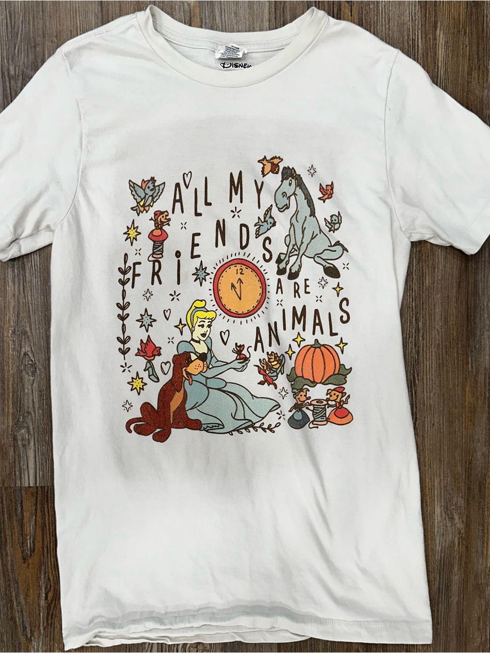 Disney Vintage Inspired Cinderella Animals White Graphic Tee Women’s Size Small